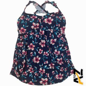 Maternity Floral Print D/DD Cup Vine Ruffle Strap Tankini Top Size L Large